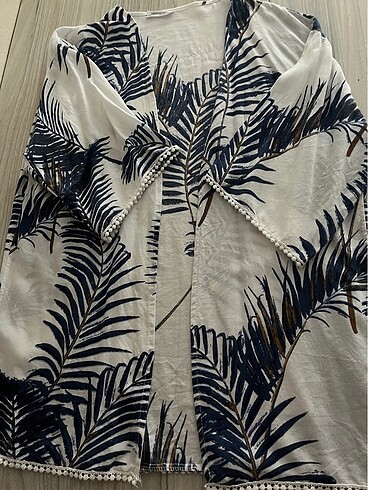 Kadın mavi güpür detaylı kimono