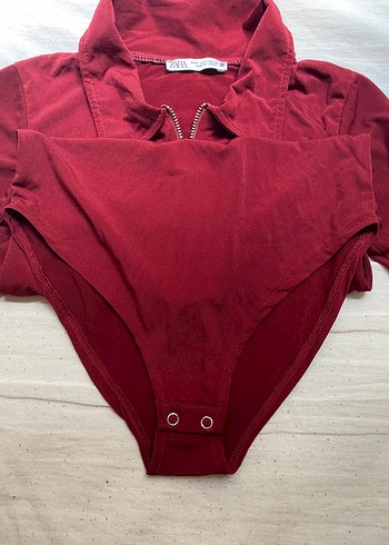 Zara Bordo Fermuarlı Uzun Kollu Kadın Body