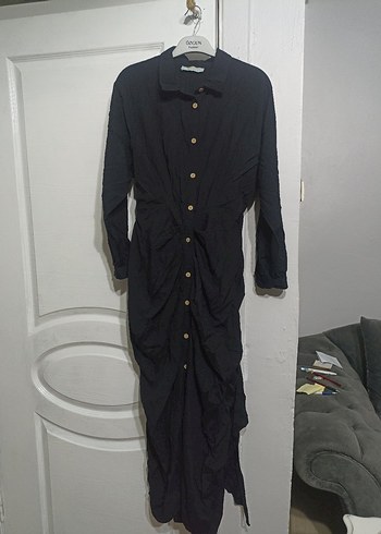 Düğmeli Siyah Uzun Spor Elbise - Görsel 2