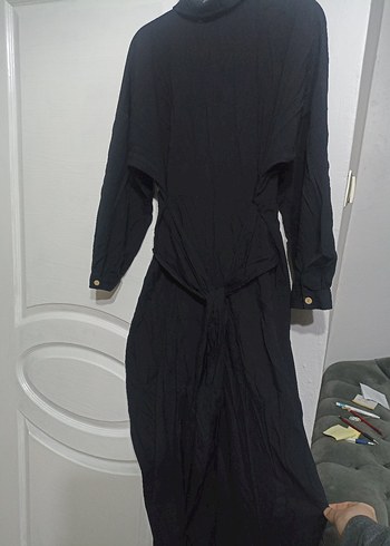 Düğmeli Siyah Uzun Spor Elbise - Görsel 3