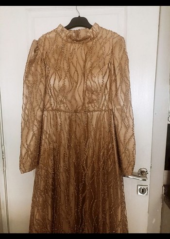 Nakışlı Gold Uzun Abiye Elbise - Görsel 2