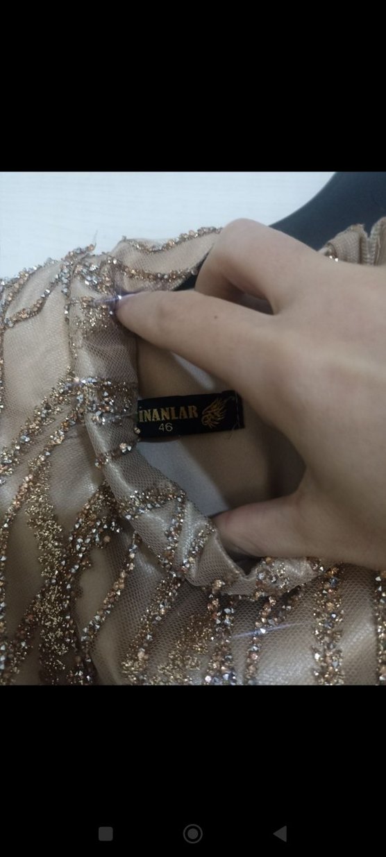 Nakışlı Gold Uzun Abiye Elbise - Görsel 5