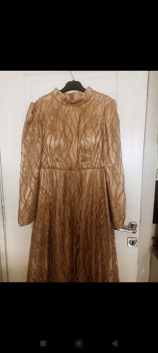 Nakışlı Gold Uzun Abiye Elbise - Görsel 2