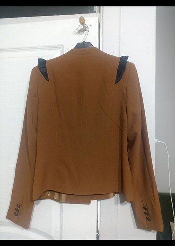 Düğmeli Kahverengi Kadın Süet Blazer - Görsel 2