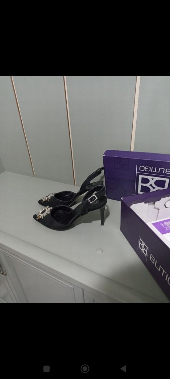 Siyah Taşlı Tokalı Yüksek Topuklu Kadın Ayakkabı - Görsel 2