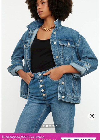 Trendyol & Milla Kadın Mavi Düğmeli Oversize Denim Ceket