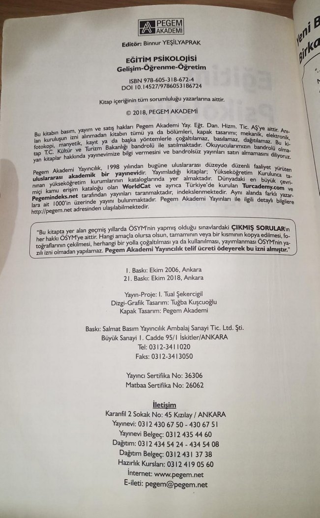 Eğitim Psikolojisi Pegem Binnur Yeşilyaprak - Görsel 3