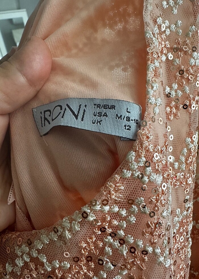 Pudra Göğsü Pul Payet Tül Abiye Elbise - Görsel 3