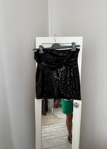 Kadın Siyah Mini Payetli Astarlı Etek - Görsel 3
