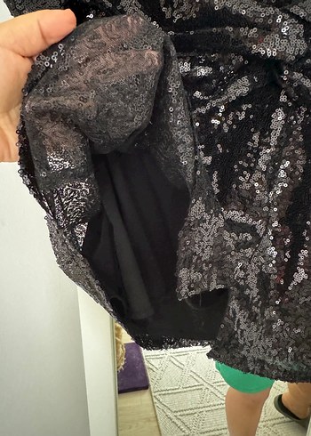 Kadın Siyah Mini Payetli Astarlı Etek - Görsel 6