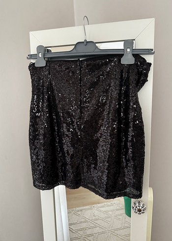 Kadın Siyah Mini Payetli Astarlı Etek - Görsel 5