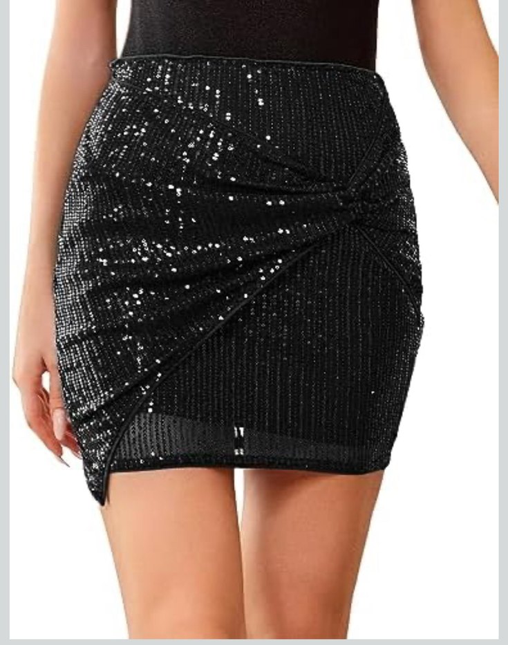 Kadın Siyah Mini Payetli Astarlı Etek - Görsel 2