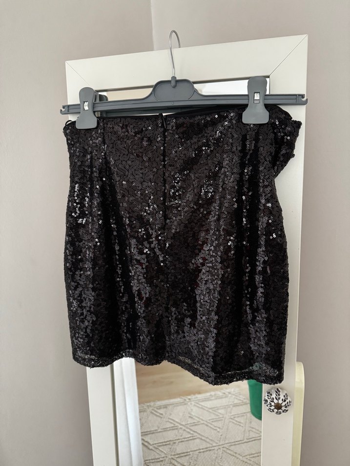 Kadın Siyah Mini Payetli Astarlı Etek - Görsel 5