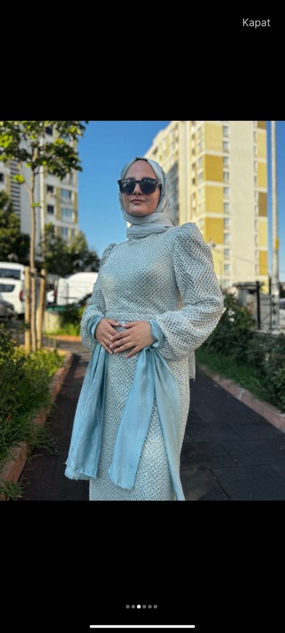 Gri Uzun Kollu Drapeli Abiye Elbise - Görsel 3