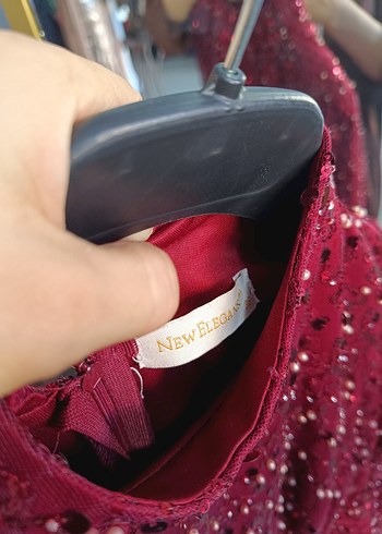 Bordo Uzun Kollu İşlemeli Abiye Elbise - Görsel 6