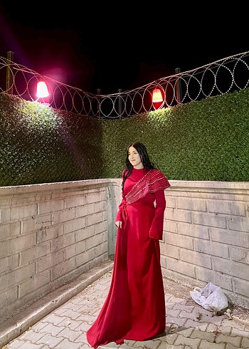 kırmızı zarif 40-42-44-46 Drapeli Abiye Elbise - Görsel 2