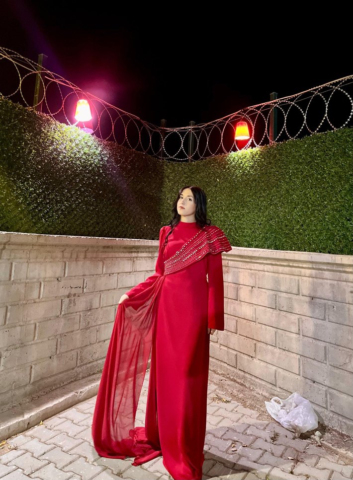 kırmızı zarif 40-42-44-46 Drapeli Abiye Elbise - Görsel 3