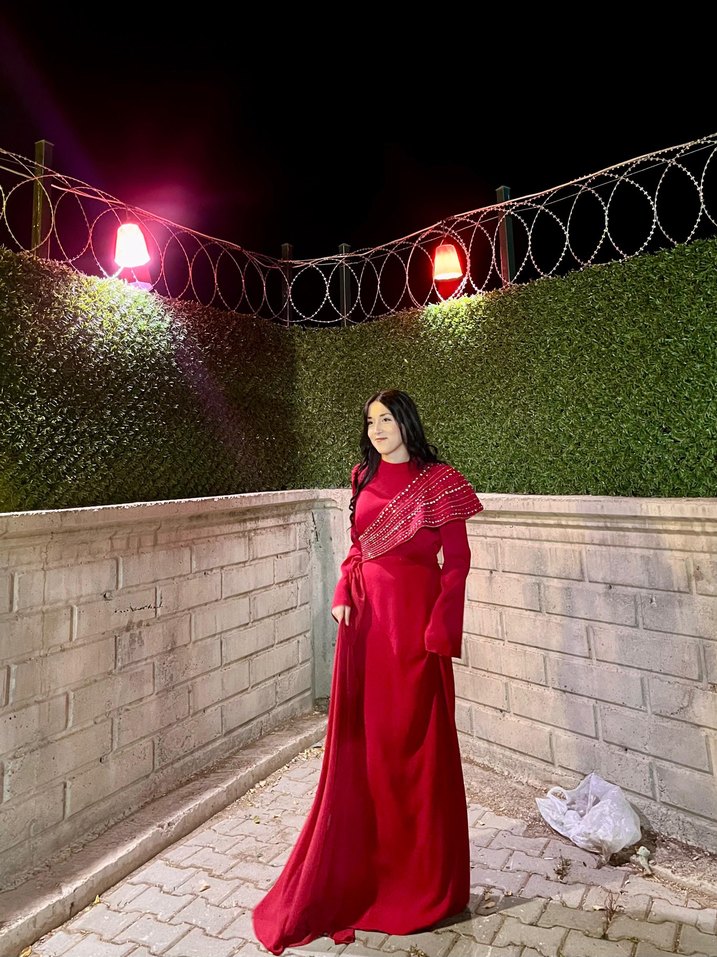 kırmızı zarif 40-42-44-46 Drapeli Abiye Elbise - Görsel 2