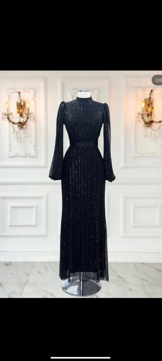 Siyah İşlemeli Uzun Abiye Elbise - Görsel 2