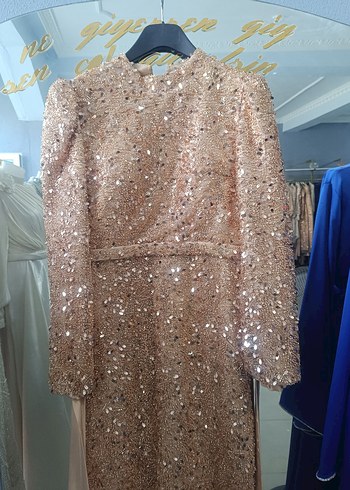 Kadın Altın Uzun Abiye Elbise - Görsel 3