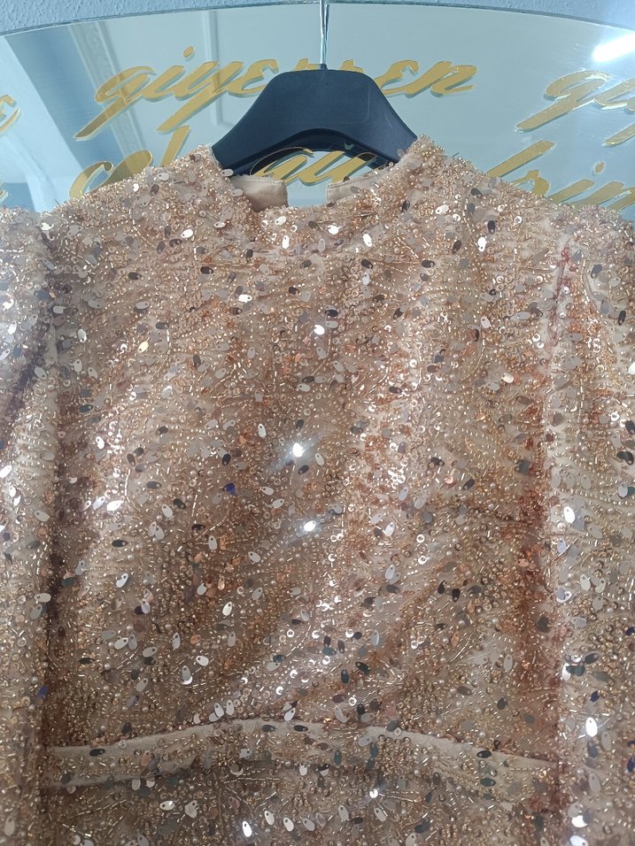 Kadın Altın Uzun Abiye Elbise - Görsel 5