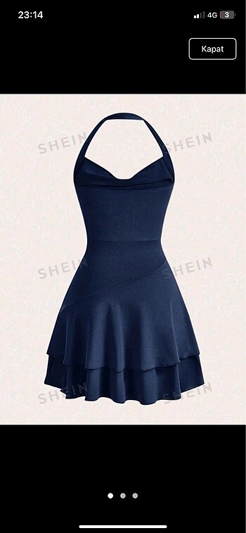 Dresscodex Boyundan askılı fırfırlı mini elbise lacivert