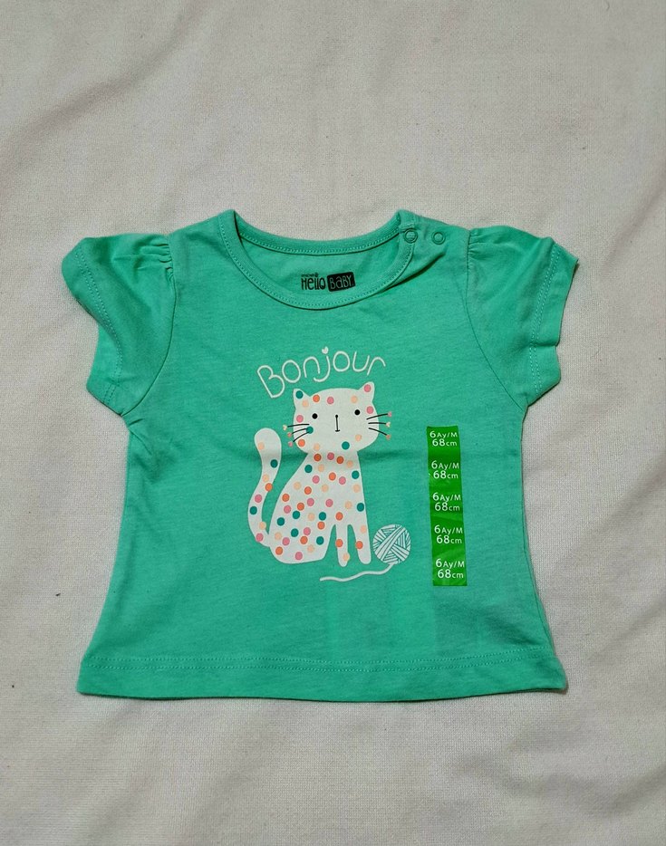 Kız Bebek Çocuk Pamuklu Renkli Kısa Kollu Tişört - Görsel 3