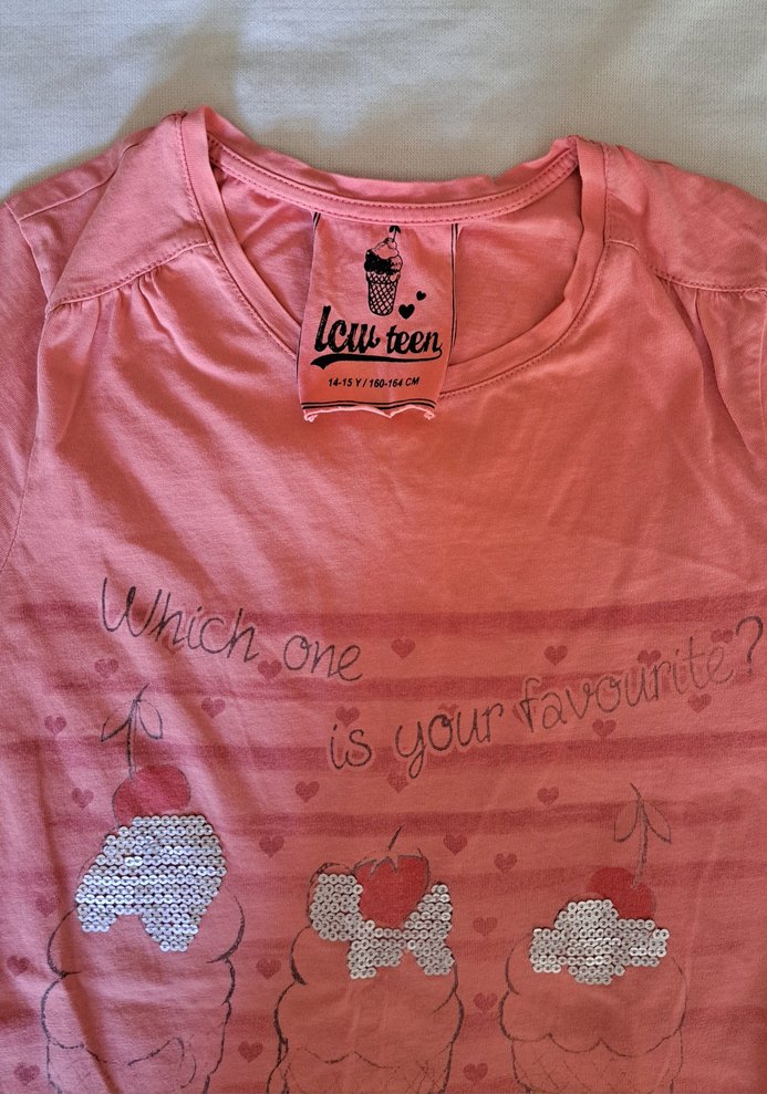 Kız Çocuk Pembe Dantelli Baskılı Kısa Kollu Tişört - Görsel 2