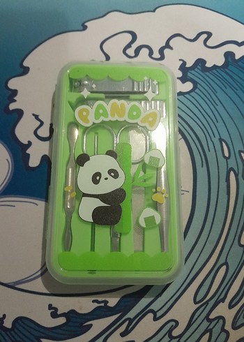 Yeşil Panda Desenli Manikür Seti