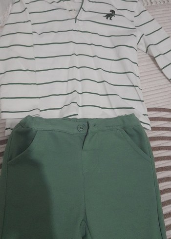 3 Yaş Beden Uzun Kollu Bebek Erkek Takımı Yeşil Pantolon