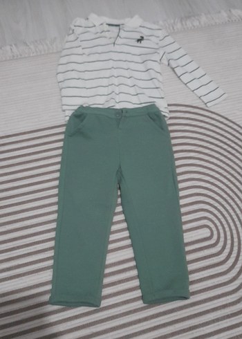 Uzun Kollu Bebek Erkek Takımı Yeşil Pantolon