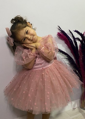 Pembe Bohem Nakışlı Klasik Elbise - Görsel 3