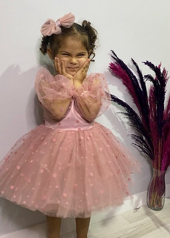 Pembe Bohem Nakışlı Klasik Elbise - Görsel 2