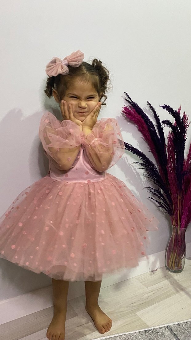 Pembe Bohem Nakışlı Klasik Elbise - Görsel 2