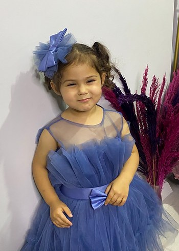 Mavi Fırfırlı Bohem Kız Çocuk Elbisesi - Görsel 2