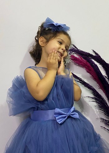 Mavi Fırfırlı Bohem Kız Çocuk Elbisesi - Görsel 3