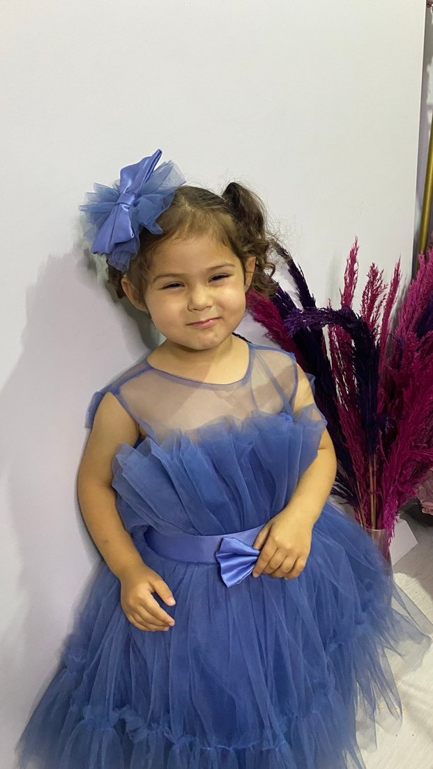 Mavi Fırfırlı Bohem Kız Çocuk Elbisesi - Görsel 2