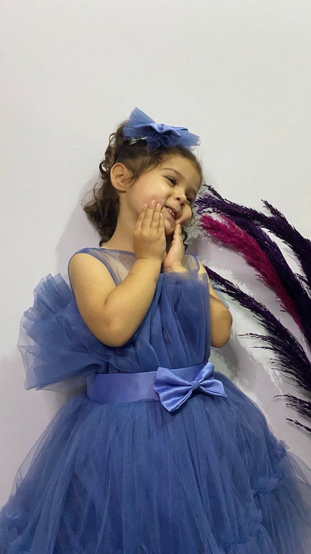 Mavi Fırfırlı Bohem Kız Çocuk Elbisesi - Görsel 3