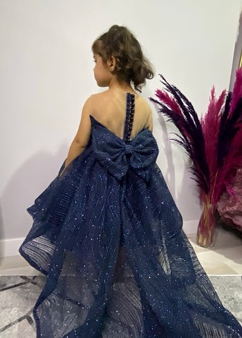 Kız Çocuk Lacivert Parlak Straplez Elbise - Görsel 3