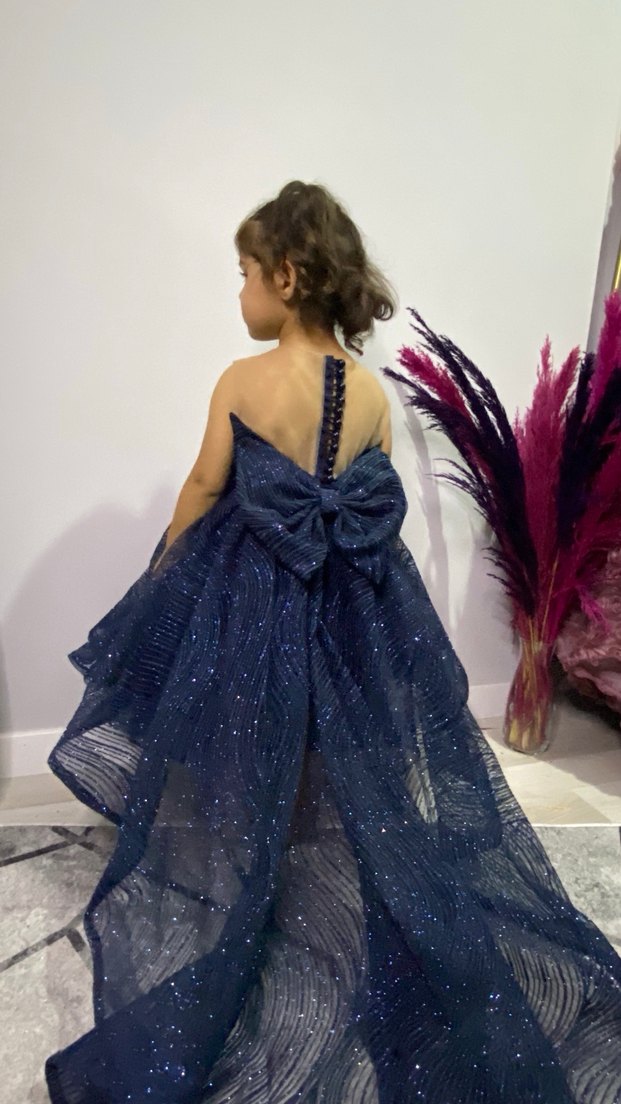 Kız Çocuk Lacivert Parlak Straplez Elbise - Görsel 3