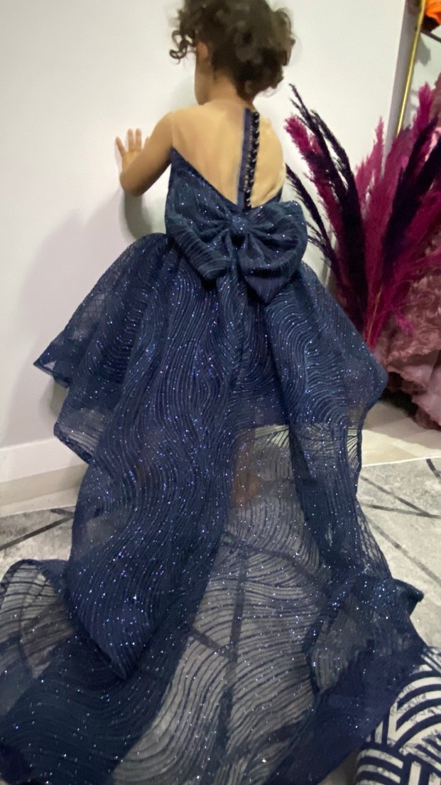 Kız Çocuk Lacivert Parlak Straplez Elbise - Görsel 2