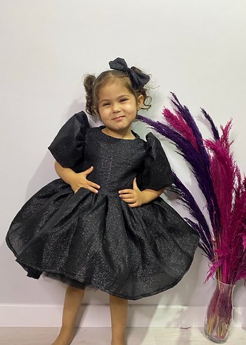 Çocuk Siyah Fırfırlı Parti Elbisesi - Görsel 3