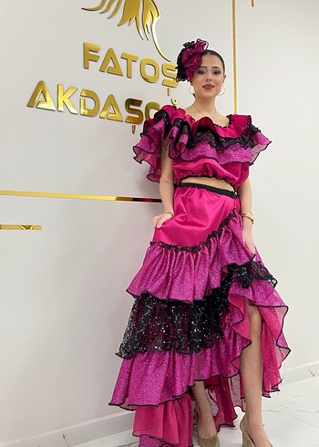 Fuşya Fırfırlı Roman Kostümü - Görsel 2