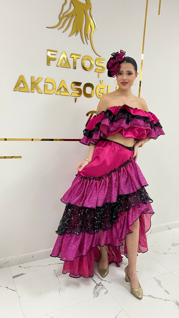 Fuşya Fırfırlı Roman Kostümü - Görsel 5