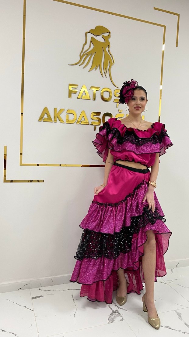 Fuşya Fırfırlı Roman Kostümü - Görsel 3