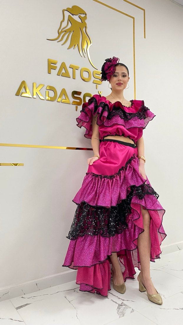 Fuşya Fırfırlı Roman Kostümü - Görsel 2