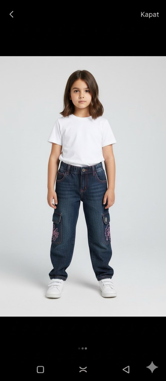 Kız Çocuk Renkli Batik Desenli Lacivert Kot Pantolon - Görsel 2