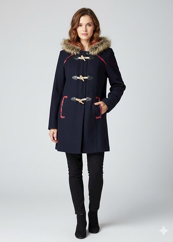 Suni Kürklü Lacivert Midi Hamile Kaban - Görsel 2