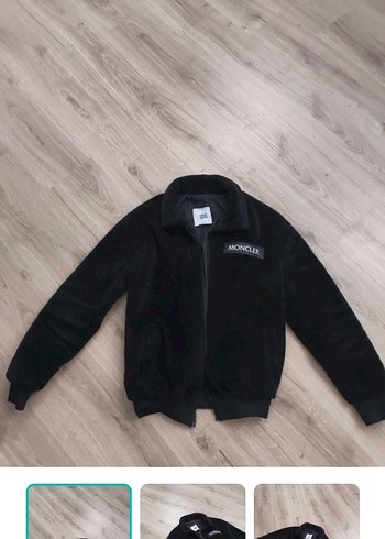 Moncler Siyah Fermuarli Pelus Mont