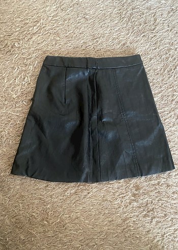 Bershka Siyah Suni Deri Yırtmaçlı Etek - Görsel 4